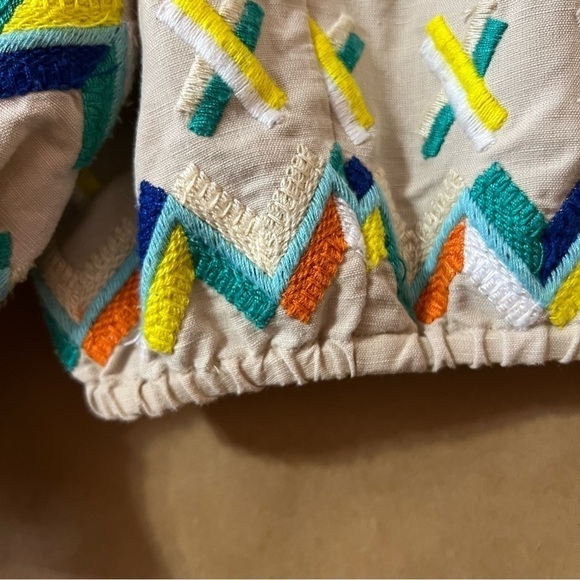 All Things Mochi | Linen Cotton Embroidered Crop Top Flared Sleeve Size XS - Picture 9 of 13